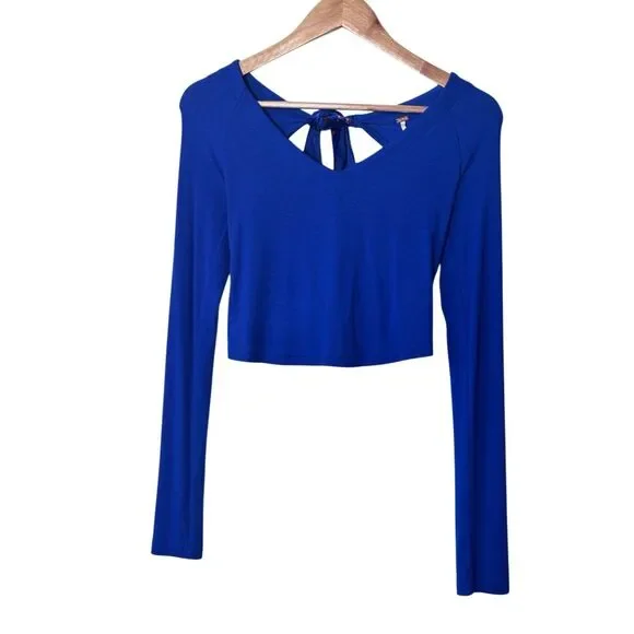 Free People Lookin Forward ribbed crop top open back Size small Blue Flame - Picture 4 of 13